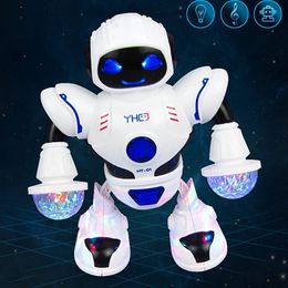 ABS Plastic Electric Intelligent Robot Space Model Q Version Action Puzzle Toys Smart for Kids Music Electric Dance Robot LJ201105