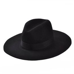 Classic 100% Wool Fedora Hat large Brim Ribbon Hats for women Men Floppy Top Hat1