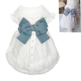 Clothes White Lace Mesh Heart Pattern Sleeveless Small Dog Dress Bow-knot Buds Pet Clothing For Wedding Party 201109