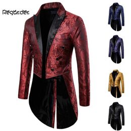 Men's Suits & Blazers Charm Mens Tailcoat Long Jacket Goth Steampunk Fit Suit Cardigan Coat Cosplay Praty Single Breasted Swallow Uniform Ou