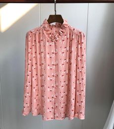 Women Peach Pink Bud Neck Shirt with Nice Buttons T200321