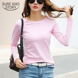 Autumn Winter Stripe O-neck Long Sleeve T-shirt Cotton T-shirt Women Women's Bottoming Top Fashion Tees Tops Plus Size 7667 50 201029