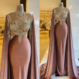 Fabulous Mermaid Beaded Evening Dresses Sheer High Neck Long Sleeves Sequined Prom Gowns Sweep Train Custom Made Formal Dress