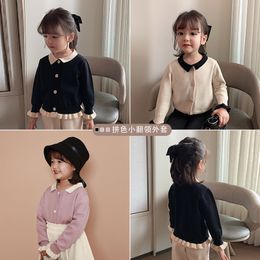 Girls 2020 autumn new fashion cardigan coat children simple color contrast knitted jacket LJ201125