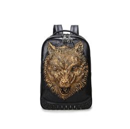 Fashion 3D Embossed Wolf Backpack bags Women Men Rivet unique whimsical Cool giris Bag For Teenagers Laptop Travel Bags