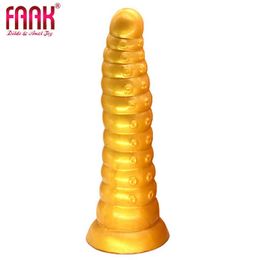 NXY Dildos Anal Toys Golden Octopus Beaded Plug Silicone Penis Male and Female False Adult Masturbation Device 0225