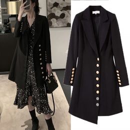 [EWQ] Autumn New Long Sleeve Simple Fashion Trend Ladies Suit Sweet Women Black Jacket Loose Office Lady Ladies Office Coat 201201