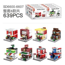 SEMBO 8 IN 1 Mini City Street View Building Blocks Flower Beauty Shop Model kit sets Bricks Educational Toys for Children gifts LJ200928