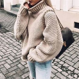 Women's Turtleneck Knitted Sweater Oversize Pullover Women Fall Winter Warm Loose Korean Style Office Solid Knitwear Jumper T200910