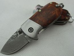 3.46 Inch Damascus Pocket Folding Knife VG10 Damascuss Steel Blade Shadow Wood + Steel Head Handle EDC Knives