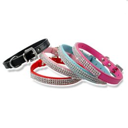 2 021 Hot selling Rhinestone diamante dog collars fashion PU leather Jewellery Pet collar Puppy Necklace 4 Sizes 5 Colours