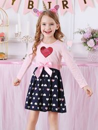 Toddler Girls Changeable Sequins Heart Pattern Bow Front Dress SHE
