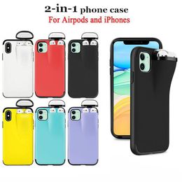 2 in 1 Phone Case Unified Protection for Airpod & Cellphone Designer Anti-lost Back Cover for iPhone 12 11Pro max X XR Xs max 6 7 8 plus DHL
