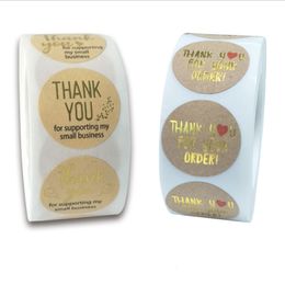 500PCS Roll 1inch Thank You For Your Order Round Adhesive Stickers Label For Holiday Baking Business Decoration