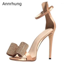 Hot sale-Rhinestone Butterfly-knot Party Shoes Woman 10cm Thin Heels Cover Heel Ankle Strap Satin High Heel Sandals Women1