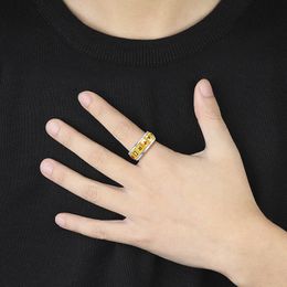 9mm Titanium Steel Band Rings Gold Plated Rotatable Mahjong Ring Good Luck Rings for Men and Women Size 7-11