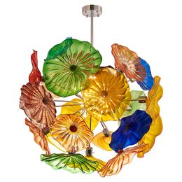 Lamps Novelty Flower Chandeliers Light Multi Colour Hand Blown Glass Plate Chandelier Lamp Decorative Ceiling Lights Hanging Led Lighting