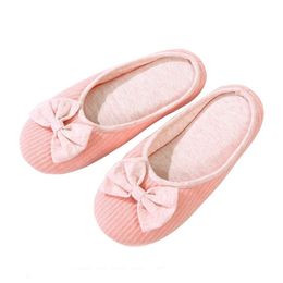 Cotton Cute Bowtie Home Women Slippers Summer Spring Indoor Shoes For Girls Ladies Female Warm House Bedroom Floor Flats Y200423