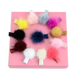 Fashion baby hairpins Barrettes children faux fur ball hair accessories soft ribbon barrette kids hairbands headdress headwear for toddler YL695