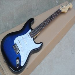 6-string electric guitar, gradient blue paint, rosewood fingerboard, chrome plated hardware guitar