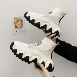 NewBlack White Femme Chunky Sock Shoes Trendy Shoes Woman High Top Sneakers knitting Platform casual Flats shoes A64-43