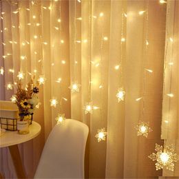3.5M EU Plug snowflake Curtain Light Fairy String Lights Christmas Garland Outdoor for Party Home Wedding New Year Decor 201130