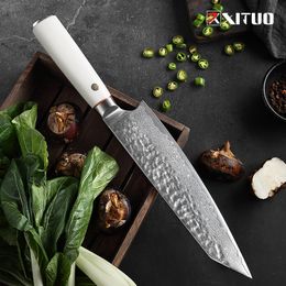 XITUO Hammer Pattern 67 Layer Forging Damascus Kiritsuke knife Cut Meat Kind Vegetable And Fruit Double Steel ABS White Handle