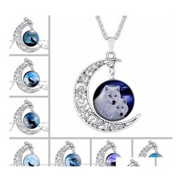 Shipping Wolf Pattern Moon Time Gemstone Necklace Pendant Wfn178 With Chain Mix Order 20 Pieces A Lot Kkqfq