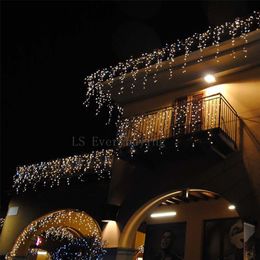 Christmas Lights Outdoor Decoration 3.5m Droop 0.4-0.6m Led Curtain Icicle String Lights New Year Wedding Party Garland Light Y201020