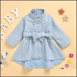 Girls Dresses Baby & Kids Clothing Baby, Maternity Clothes Woolen Lace-Up Trench Coat Dress Children Solid Color Overcoat Autumn Winter Bout