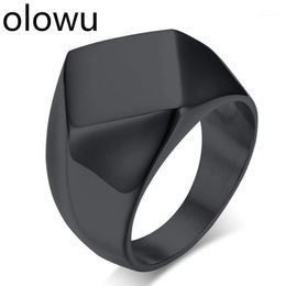 Band Rings Olowu Wedding For Men Vintage Stainless Steel Square Geometric Gold Black Colour Men's Party 12mm
