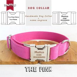 MUTTCO retailing anti-lost dog accessory Personalised dog ID tag collar THE PINK engraved dog collar leash set 5 sizes LJ201112