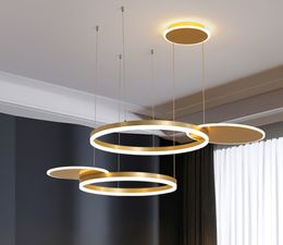 Modern LED Ring Chandelier Lighting with Remote Gold Dimmable Ceiling Pendant Light with Acrylic Shades for Bedroom Living Room