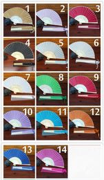 DHL 14 color Folding Elegant Silk Hand Fan with Multicolor Gift bag Wedding&Party Favors Gift