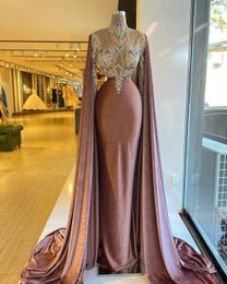 Fabulous Mermaid Beaded Evening Dresses Sheer High Neck Long Sleeves Sequined Prom Gowns Sweep Train Custom Made Formal Dress244B