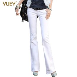 YUEY New Women's White Jeans Plus Large Size Female Black Slim Cotton Stretch Flare Jeans Pure Colour Washed Trousers XS 4XL 201223