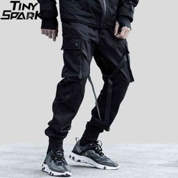 2021 Hip Hop Streetwear Cargo Pants Pocket Men Harajuku Harem Pant Swag Ribbon Joggers Pants Black HipHop Sweatpants High Street H1223