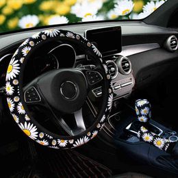 3738Cm Car Steering Wheel Cover Daisy Flower Car Interior Decoration Knitted Steering Wheel Cover Universal Car Accessories J220808
