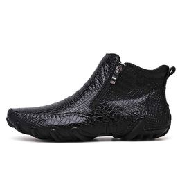 Stivali da uomo in pelle di qualità moda Inverno scarpe casual calde Calzature da uomo Cerniera Caviglia maschile Stivali neri botas hombre Gomma 201127