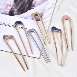 Simple and Fashionable Temperament Alloy U-shaped Stick Women's Ladies Hair Shell Paper Hairpin Hair Tools Headwear Multicolor