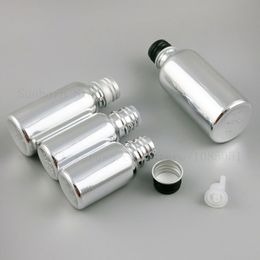 essentials hat UK - 20pcs 1OZ 50ML 5ml 100 ml Silver Glass Refillable Travel Bottle liquid Essential Oil Bottles Container Vials with Aluminum cap