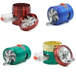 7 Colors Herb Grinder 63mm Diameter Aluminium Alloy 4 Layers With Drawer Handle Window Tobacco Crushers For Smoking Accessories GR306