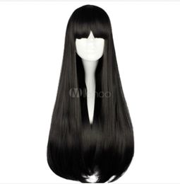 Elegant long straight black synthetic wig