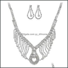 Pendant Necklaces & Pendants Jewelry European And American Necklace Water Droplets Fl Of Diamonds Flower Earrings Set Shiny High-End Wedding