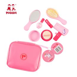 Girls Makeup Set Toy Wooden Cosmetics Toy Baby Pretend Play Simulation Beauty Fashion Toy For Kids PHOOHI LJ201009