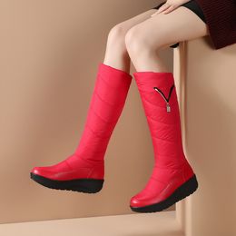 Classic Down Female Big Size Wedges Snow Boots Winter Warm Metal Women Knee High Boots Casual Shoes Woman Long Boots