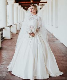 2021 Charming High Neck Long Sleeves Lace Garden Wedding Dresses Sexy Open Back Chapel Bridal Formal Bridal Gowns Wedding Dress Plus Size