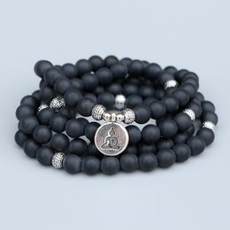 EDOTHALIA Popular 108 Beads Mala Bracelets Women Men Lover's Gift Matte Black Onyx Strands Bracelet Yoga Jewellery Y200730