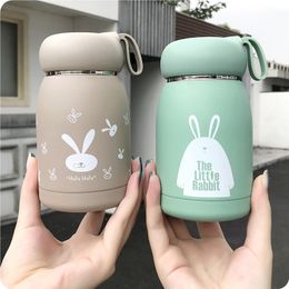 320ML Portable Cartoon Stainless Steel Vacuum Water Bottle with Rope Travel Coffee Mug Thermo Mug Coffee Cup for Kids 201109