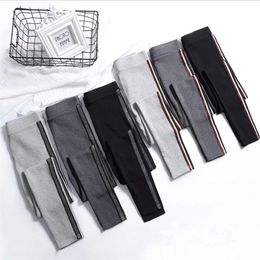 Spring Summer Cotton Legging High Waist Side Stripes Sporting Fitness Pants Slim Quality 211221